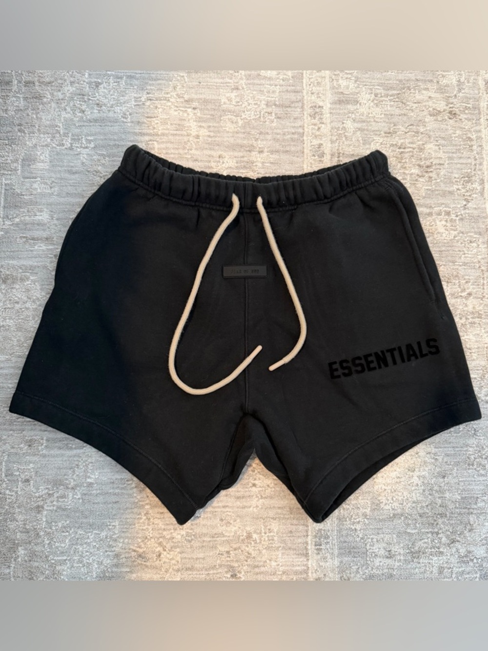 Fear of God ESSENTIALS Black Sweatshorts with Cream Drawcord Accent